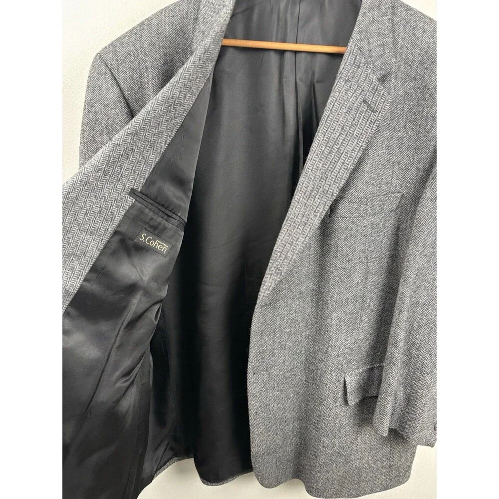 S Cohen Herringbone Tweed Mens Blazer 100% Wool Gray Sport Coat Jacket Men’s 54R